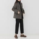 Checked Double-breasted Blazer / Turtleneck Long-sleeve Knit Top