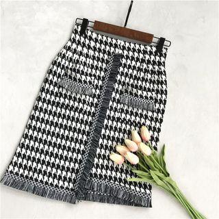 Houndstooth Knitted Pencil Skirt Houndstooth - Black & White - One Size
