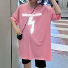Elbow Sleeve Reflective Print T-shirt