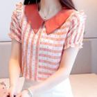 Short-sleeve Striped Dotted Blouse