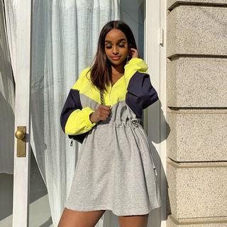 Drawstring-waist Color-block Hooded Dress