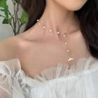 Whale Tail Pendant Faux Pearl Y Choker Gold - One Size