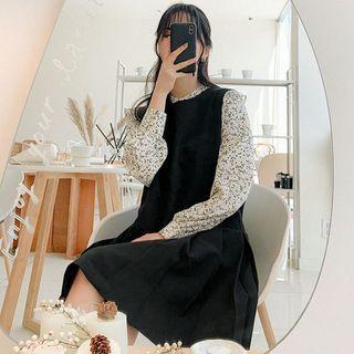 Round-neck Pleated Overall Dress