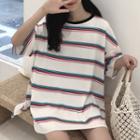 Striped 3/4-sleeve T-shirt Stripe - As Shown In Figure - One Size