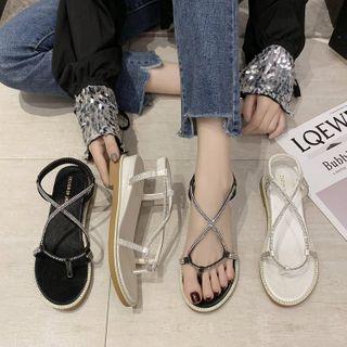 Low-heel Rhinestone Strappy Sandals