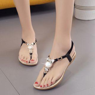 Beaded Ankle-strap Flat Sandals