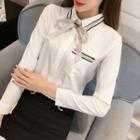 Contrast Trim Tie-neck Shirt