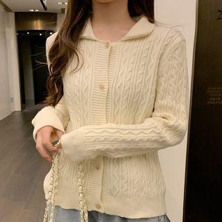Long-sleeve Cable Knit Cardigan Off-white - One Size