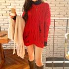 Drop-shoulder Ripped Cable-knit Sweater