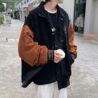 Two Tone Zip-up Corduroy Jacket