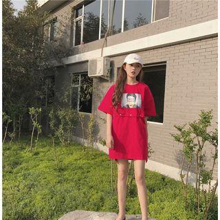 Layered Elbow-sleeve T-shirt Dress