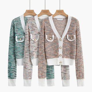 Embellished Contrast Trim Buttoned Cardigan