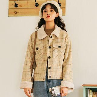 Fleece Trim Plaid Shirt Jacket