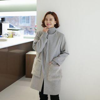 Faux-fur Pocket Woolen Coat