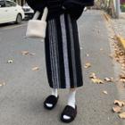 Striped Midi A-line Skirt Stripe - Black & Gray - One Size
