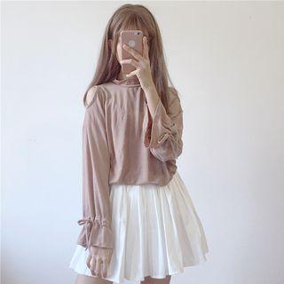 Long-sleeve Cold Shoulder Mock Neck T-shirt