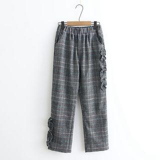 Patterned Frill-trim Harem Pants