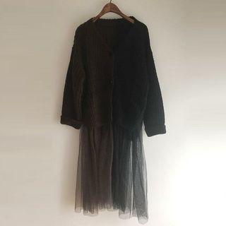 Mesh Panel Chunky Knit Jacket As Shown In Figure - One Size