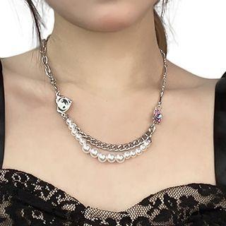 Faux Pearl Rhinestone Alloy Necklace