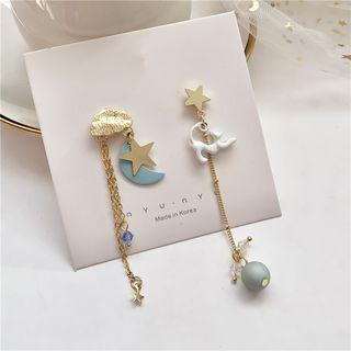 925 Sterling Silver Asymmetric Cat Dangle Earring 1 Pair - Earrings - One Size
