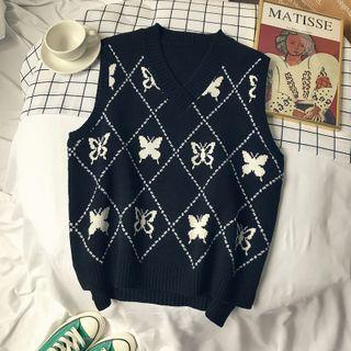Butterfly Sweater Vest Black - One Size