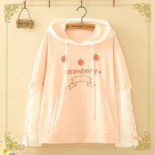 Mock-two Piece Embroidered Hoodie Pink - One Size