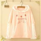 Mock-two Piece Embroidered Hoodie Pink - One Size