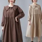 Long-sleeve Henley Midi Collared Dress
