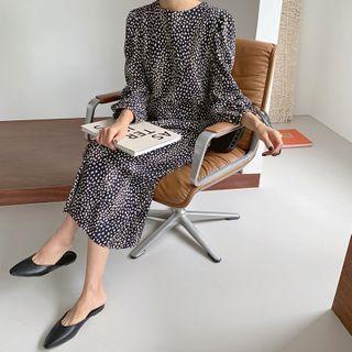 Puff-sleeve Leopard Midi Dress