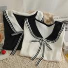 Tie-neckline Sailor-collar Loose T-shirt