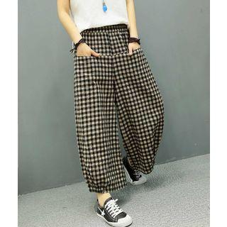 Plaid Wide-leg Linen Pants