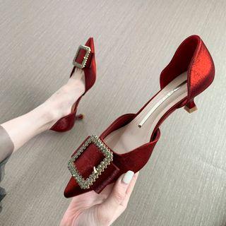 Rhinestone Buckled Kitten Heel Dorsay Pumps