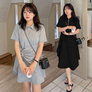 Short-sleeve Half-zip Twist A-line Dress (various Designs)