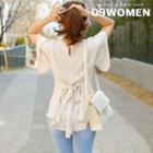 Plus Size Bell-sleeve Tie-back Top