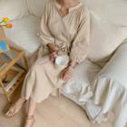 Open-placket Puff-sleeve Shirtdress With Sash