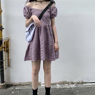 Short-sleeve A-line Dress Grayish Purple - One Size