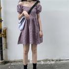 Short-sleeve A-line Dress Grayish Purple - One Size