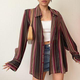 Long Sleeve Striped Oversized Shirt