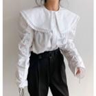 Long-sleeve Double-layered Blouse White - One Size