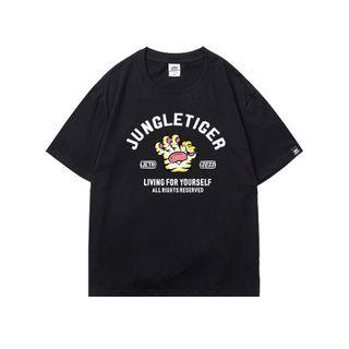 Lettering Cartoon Tiger Print T-shirt