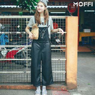Faux Leather Wide-leg Jumper Pants