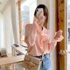 Mandarin-collar Frilled Blouse Apricot - One Size