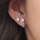 Faux Pearl Geometric Sterling Silver Ear Stud 1 Pair - Silver - One Size