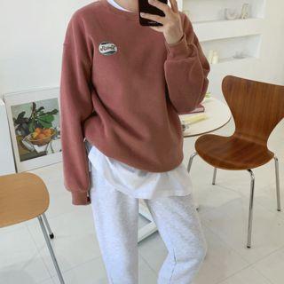 Drop-shoulder Printed Fleece-lined Pullover