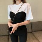 Details Mock Two-piece Crop T-shirt As Figure - One Size