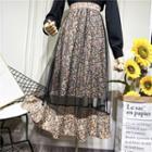 Floral Print Mesh Panel A-line Skirt