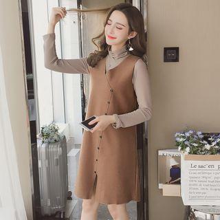 Set: Turtleneck Long Sleeve Top + Buttoned Long Vest