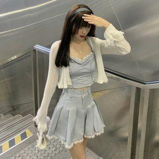 Lace Trim Camisole Top / Mini A-line Skirt / Cardigan