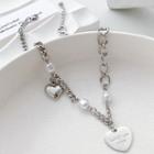 Heart Pendant Faux Pearl Stainless Steel Necklace Silver - One Size