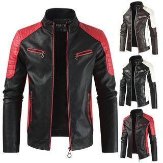 Faux-leather Color-block Jacket